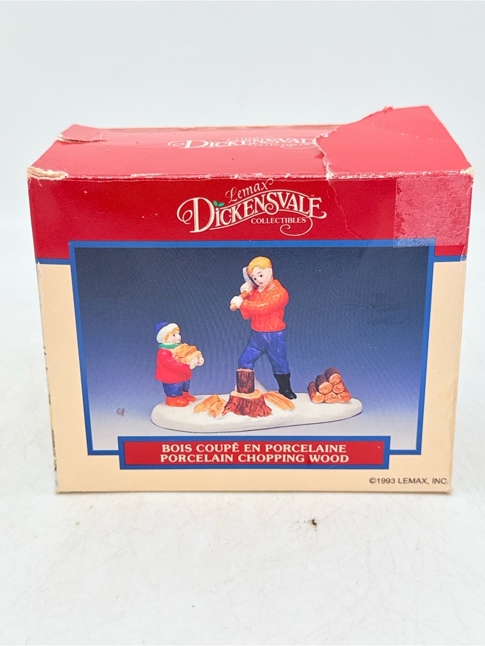 Lemax Dickens' Village Porcelain Chopping Wood Figurine - Red, Blue, White